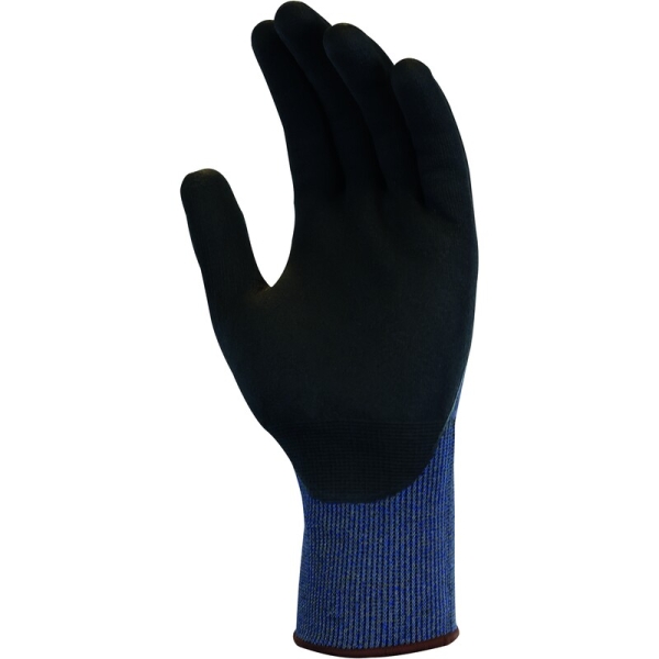 Mănușă tricotată cu strat protector - Nailon, HDPE, Spandex - Nitril texturat aderent - Calibru : 21, culori: Gri