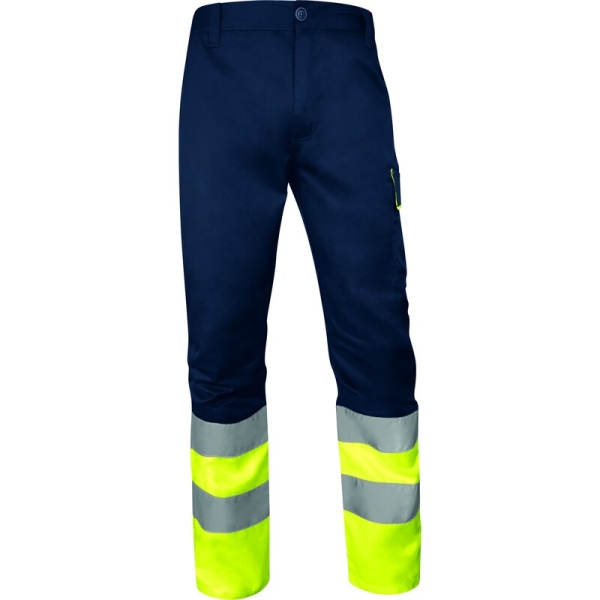 Pantaloni de lucru de înaltă vizibilitate -  Twill - 80% poliester 20% bumbac - 240 g/m², culori: Galben fluorescent-Bleumarin, Portocaliu fluorescent-Bleumar