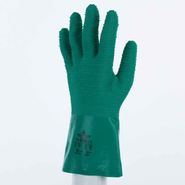 Mănușă impermeabilă cu fixare - Bumbac - Latex texturat aderent - Lungime :  300   mm , culori: Verde