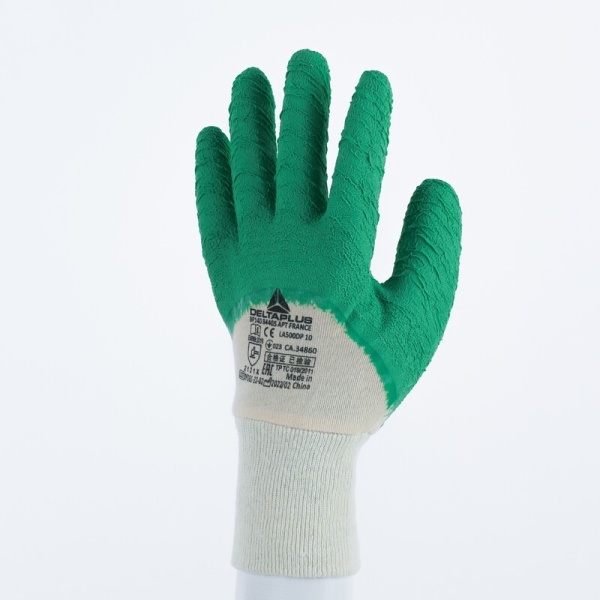 Mănușă preformată cu strat protector - Bumbac - Latex texturat aderent, culori: Verde