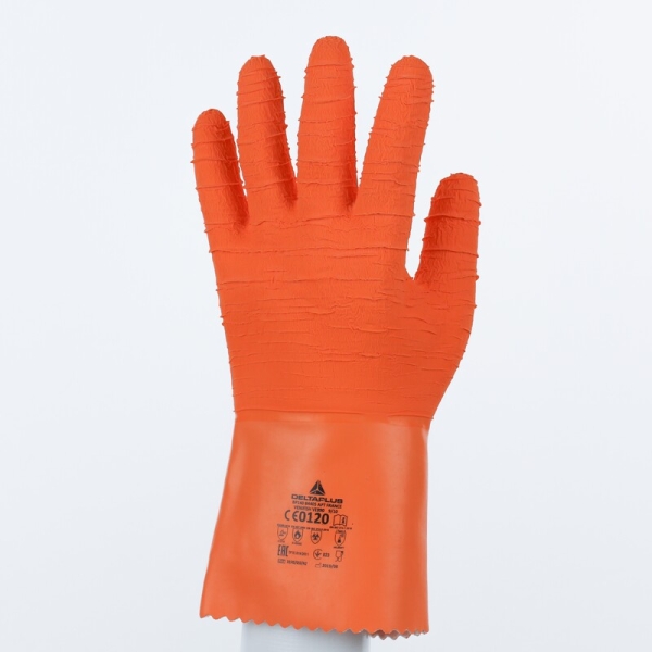 Mănușă impermeabilă cu fixare - Latex texturat aderent - Lungime :  300   mm , culori: Portocaliu