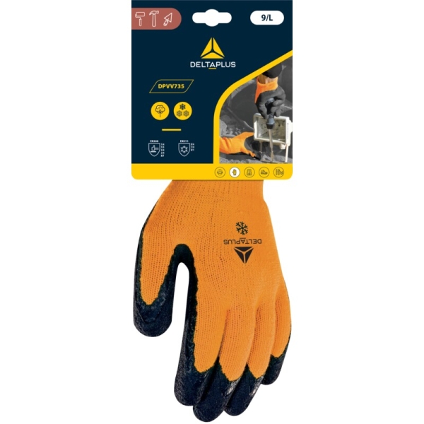 Mănușă tricotată cu strat protector - Acril - Spumă de nitril - Calibru : 10, culori: Portocaliu Fluo-Negru