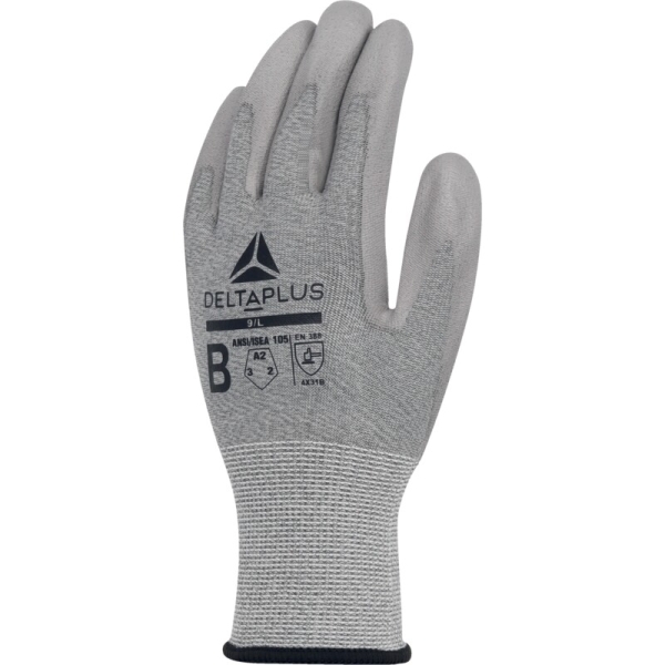 Mănușă tricotată cu strat protector - Econocut - PU - Calibru : 18 - Pungă de 3, culori: Gri