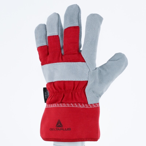 Mănușă preformată palmă piele/dos piele - Bovină, culoare Maro-Rosu