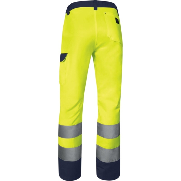 Pantaloni de lucru de înaltă vizibilitate -  Twill - 80% poliester 20% bumbac - 240 g/m², culori: Galben fluorescent-Bleumarin, Portocaliu fluorescent-Bleumar