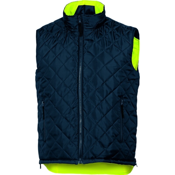 Vestă călduroasă de înaltă vizibilitate -  Oxford - 100% poliester - Acoperire poliuretanică | Pânză - 100% poliester, culori: Galben fluorescent-Bleumarin