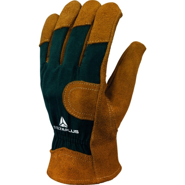 Mănușă preformată palmă piele/dos material textil - Bovină, culori: Bej-Verde