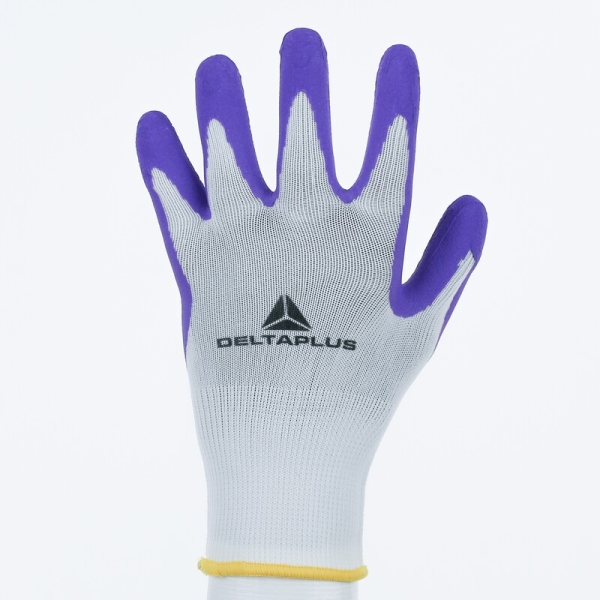 Mănușă tricotată cu strat protector - Poliester - Spumă de latex - Calibru : 13, culoare Alb-Violet