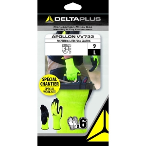 Mănușă tricotată cu strat protector - Poliester - Spumă de latex - Calibru : 13 - Pungă de 6, culori: Galben fluorescent-Negru