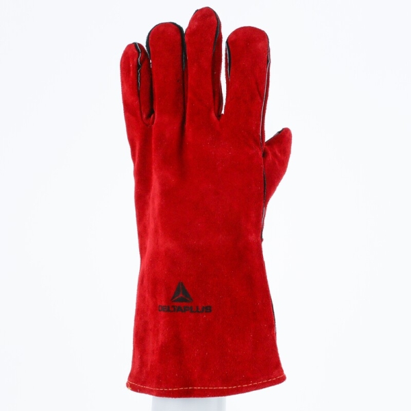 Mănușă preformată palmă piele/dos piele - Bovină - Lungime :  350   mm , culoare Roșu