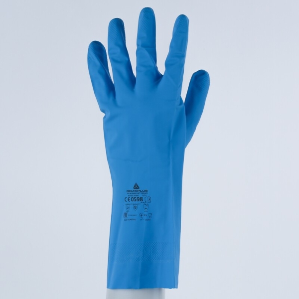 Mănușă impermeabilă fără fixare, neimpregnată cu pudră - Nitril neted - Lungime :  330   mm , culori: Albastru