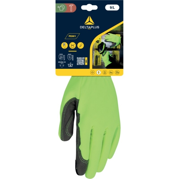 Mănușă preformată palmă material textil/dos material textil - Poliester, Spandex, culori: Galben-Gri