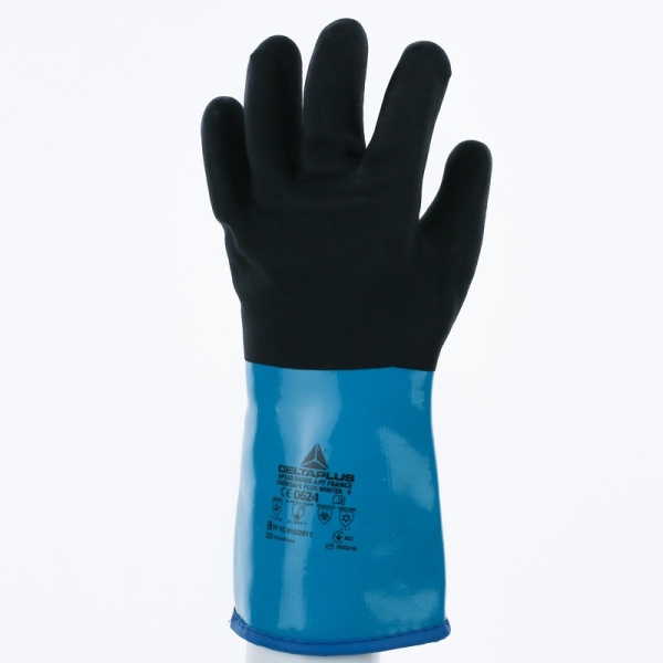 Mănușă impermeabilă cu fixare - Acril - Strat dublu de nitril/PVC - Calibru : 10 - Lungime :  300   mm , culori: Albastru