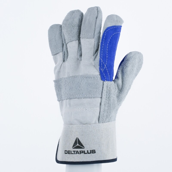 Mănușă preformată palmă piele/dos material textil - Bovină, culoare Gri-Albastru