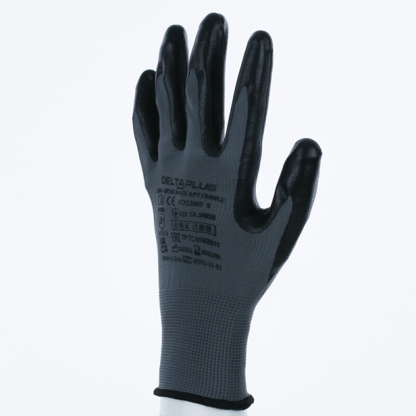 Mănușă tricotată cu strat protector - Poliester - Spumă de nitril - Calibru : 13, culori: Gri-Negru