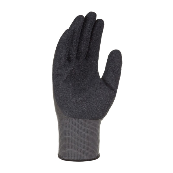 Mănușă tricotată cu strat protector - Poliester - Latex texturat aderent - Calibru : 13, culori: Gri-Negru