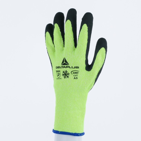 Mănușă tricotată cu strat protector - Acril, HDPE - Spumă de nitril - Calibru : 10, culori: Galben fluorescent-Negru