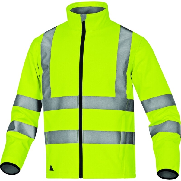 Softshell hidrofug de înaltă vizibilitate -  Softshell - 100% poliester - Membrană PU, 3 straturi laminate, culori: Galben fluorescent, Portocaliu fluorescent
