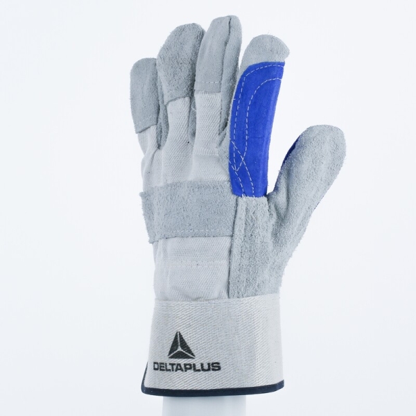 Mănușă preformată palmă piele/dos material textil - Bovină, culoare Gri-Albastru