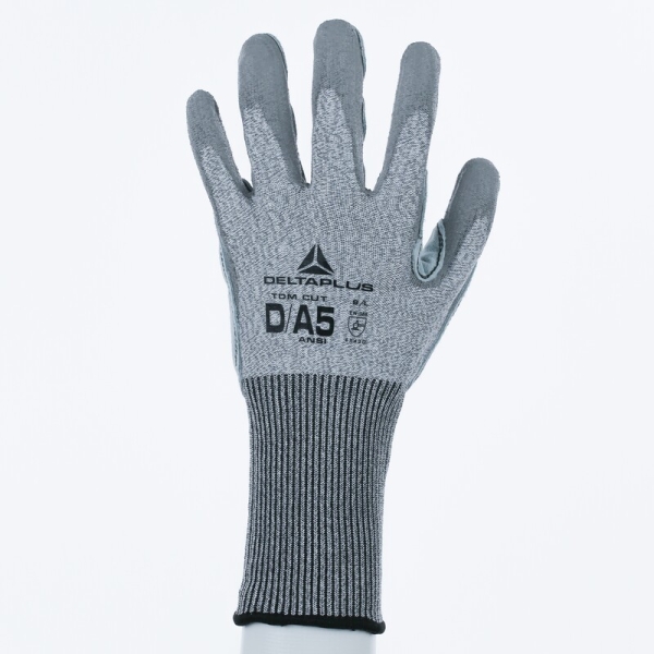 Mănușă tricotată cu strat protector - DELTAnocut - Bovină - PU - Calibru : 13, culori: Gri