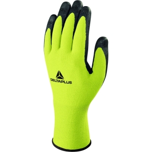 Mănușă tricotată cu strat protector - Poliester, Spandex - Spumă termoplastică, texturată, aderentă, de nitril - Calibru : 15, culori: Galben fluorescent-Negru