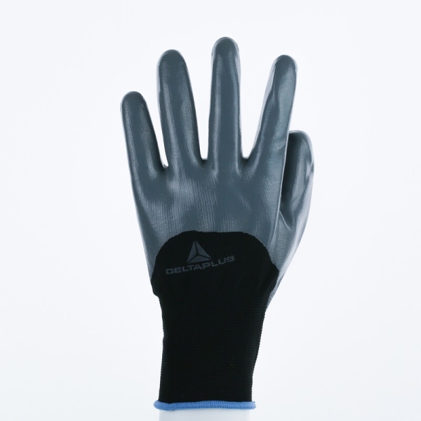 Mănușă tricotată cu strat protector - Poliester - Nitril neted - Calibru : 13, culori: Negru-Gri