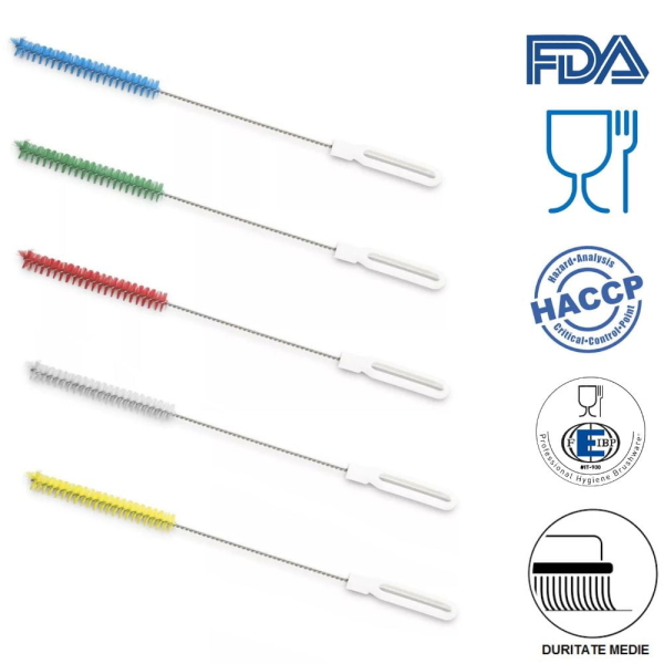 Perie cilindrica pentru sticle, tuburi, eprubete, diametru 20mm, lungime 50cm duritate medie, alba, rezistenta la 121°C, autoclavare, pentru industria alimentara, certificare HACCP, FDA