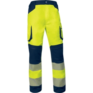 Pantaloni de lucru de înaltă vizibilitate -  Twill - 77% poliester 20% bumbac 3% elastan - 260 g/m², culori: Galben fluorescent-Bleumarin, Portocaliu fluorescent-Bleumar