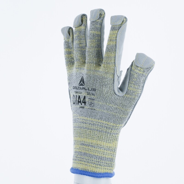 Mănușă tricotată fără strat protector cu țepi - HEATnocut, HDPE - Calibru : 10, culori: Galben-Gri