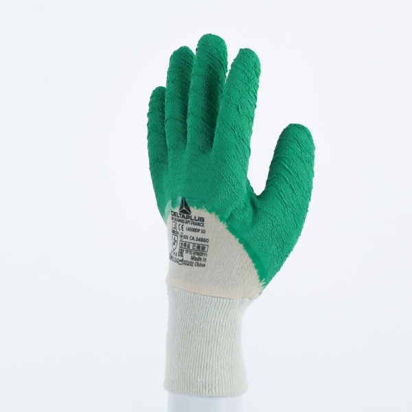 Mănușă preformată cu strat protector - Bumbac - Latex texturat aderent, culori: Verde