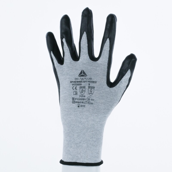Mănușă tricotată cu strat protector - Carbon, Poliamidă - Spumă de nitril - Calibru : 15, culori: Gri-Negru