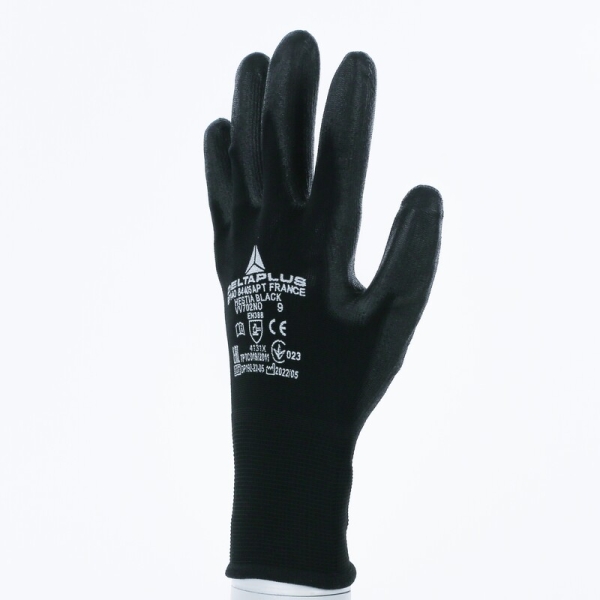 Mănușă tricotată cu strat protector - Poliamidă - PU - Calibru : 15, culori: Negru