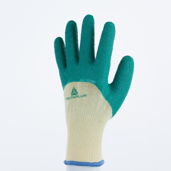 Mănușă tricotată cu strat protector - Bumbac, Poliester/bumbac - Latex texturat aderent - Calibru : 10, culori: Verde