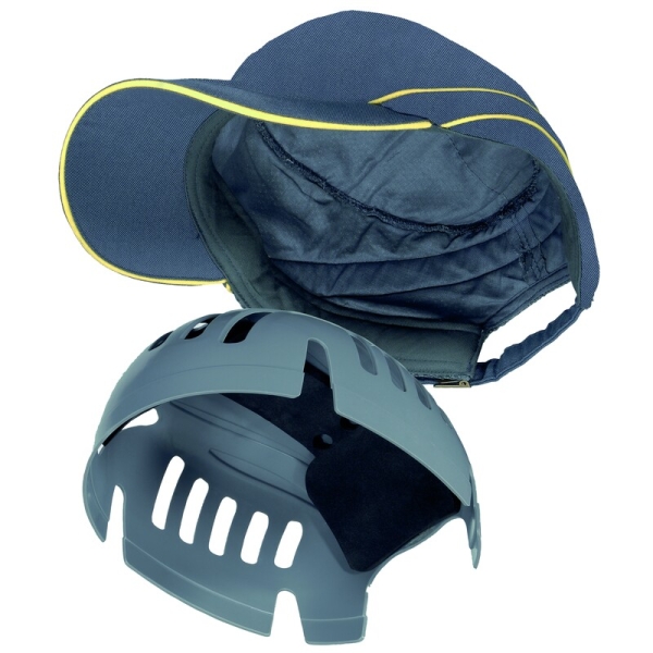 Șapcă anti-impact - Material textil - Polietilenă, culori: Bleumarin-Portocaliu, Gri-Galben, Galben fluorescent-Gri, Negru-Roșu