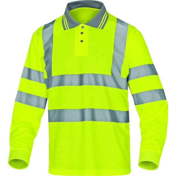 Tricou polo de înaltă vizibilitate -  Tricot Piqué - 100% poliester - 235 g/m², culori: Galben fluorescent, Portocaliu fluorescent