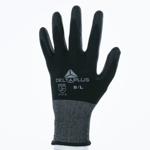 Mănușă tricotată cu strat protector - Poliester, Spandex - Spumă de nitril - Calibru : 15, culori: Negru