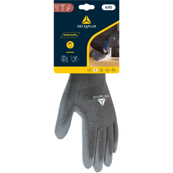 Mănușă tricotată cu strat protector - Poliester - PU - Calibru : 13, culori: Gri