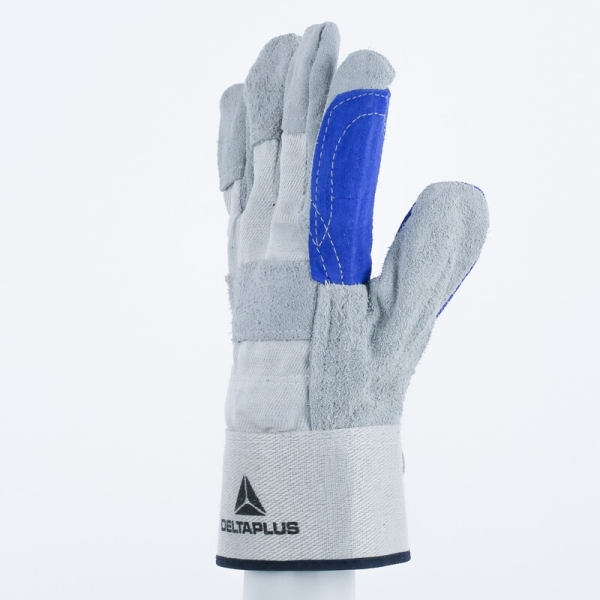 Mănușă preformată palmă piele/dos material textil - Bovină, culoare Gri-Albastru