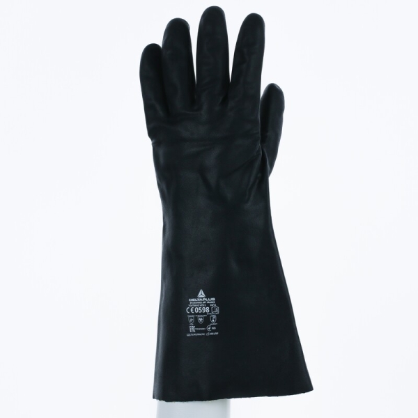 Mănușă impermeabilă cu fixare - Bumbac - Neopren neted - Calibru : 10 - Lungime :  380   mm , culori: Negru