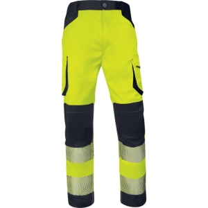 Pantaloni de lucru de înaltă vizibilitate -  Twill - 77% poliester 20% bumbac 3% elastan, culori: Galben fluorescent-Negru, Portocaliu Fluo-Negru