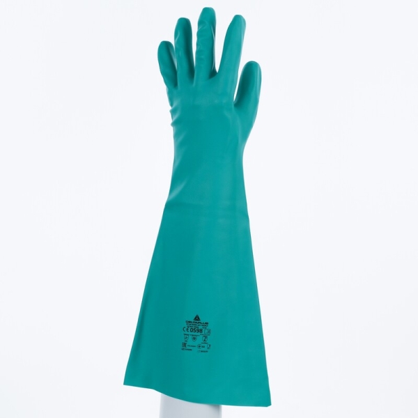 Mănușă impermeabilă fără fixare, neimpregnată cu pudră - Nitril neted - Lungime :  460   mm , culori: Verde