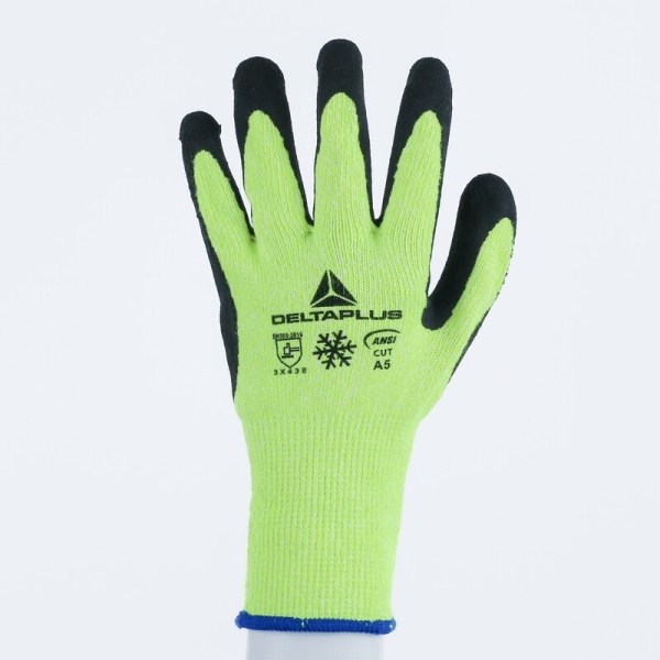 Mănușă tricotată cu strat protector - Acril, HDPE - Spumă de nitril - Calibru : 10, culori: Galben fluorescent-Negru