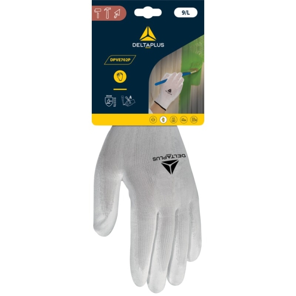 Mănușă tricotată cu strat protector - Poliester - PU - Calibru : 13, culori: Alb