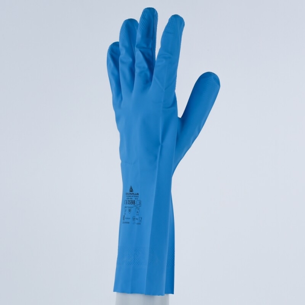 Mănușă impermeabilă fără fixare, neimpregnată cu pudră - Nitril neted - Lungime :  330   mm , culori: Albastru