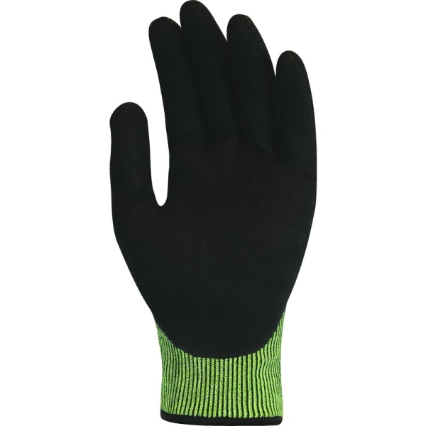 Mănușă tricotată cu strat protector - Fibră de sticlă, Xtremcut - Spumă termoplastică, texturată, aderentă, de nitril - Calibru : 18, culori: Verde-Negru