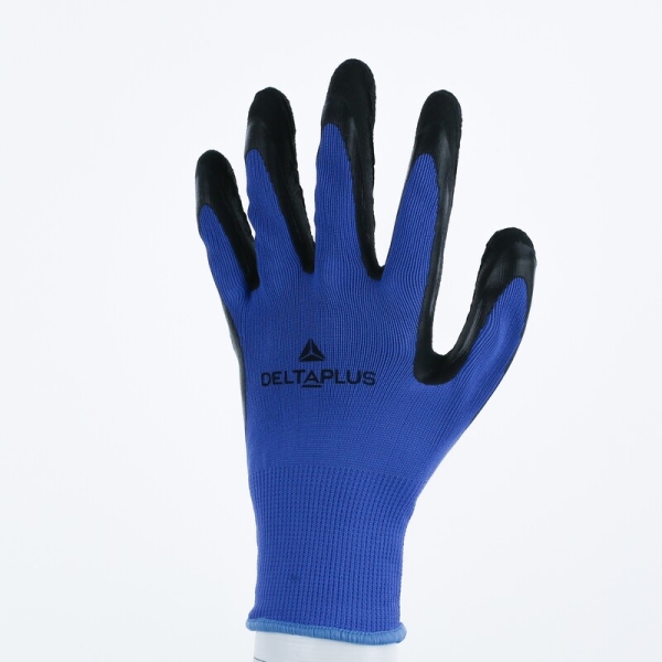 Mănușă tricotată cu strat protector - Poliester - Spumă de latex - Calibru : 13, culori: Albastru-Negru