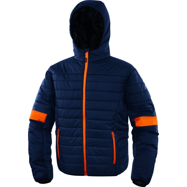 Geacă de puf hidrofugă -  Ripstop - 100% poliamidă - Acoperire poliuretanică | Căptuşeală: Tafta - 100% poliester, culori: Bleumarin-Portocaliu, Gri-Negru, Negru-Galben