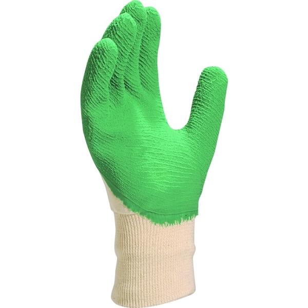 Mănușă preformată cu strat protector - Bumbac - Latex texturat aderent, culori: Verde