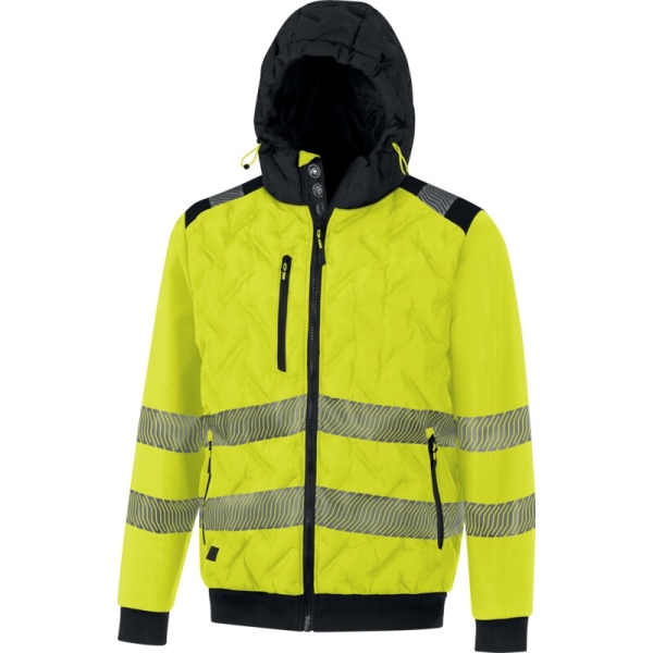 Jachetă de puf hidrofugă de înaltă vizibilitate -  Pânză - 100% poliester reciclat - Membrană TPU | Softshell - 100% poliester reciclat - Membrană TPU, 3 straturi laminate | Căptuşeală: Tafta - 100% poliester reciclat, culori: Galben fluorescent-Negru, Portocaliu Fluo-Negru