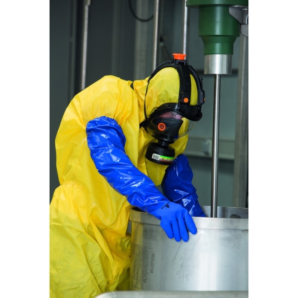 Mănușă impermeabilă cu fixare - Bumbac - PVC texturat aderent - Calibru : 13 - Lungime :  620   mm , culori: Albastru